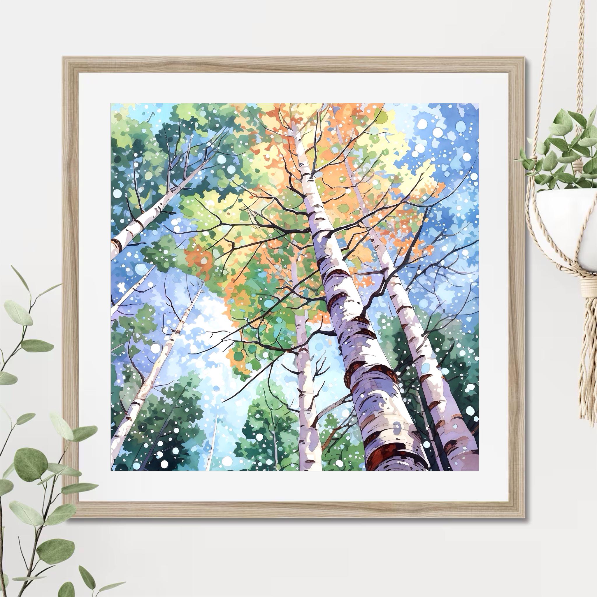 Autumn Aspen Forest Watercolor Art Print, Birch Tree Wall Decor, Fall ...