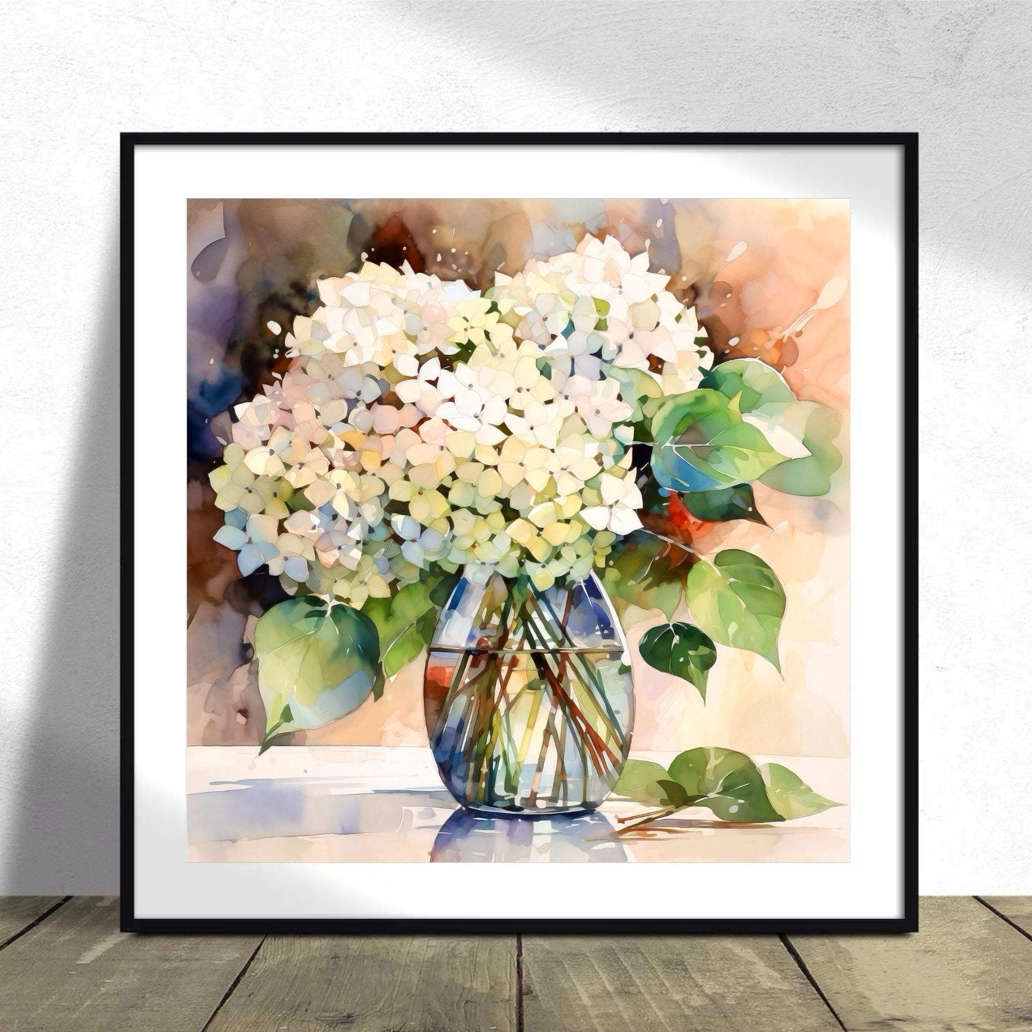 White Hydrangea Watercolor Print Floral Wall Art Vase Painting Neutral ...