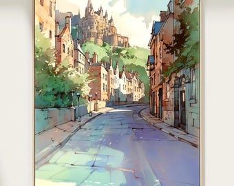 Edinburgh Castle Watercolor Art Print Scotland Cityscape Painting Travel Art Poster Gift