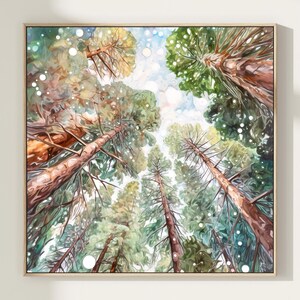 Pine Trees Forest Watercolor Painting Art Print, Abstract Green Fir Trees Wall art, Nature Greenery Evergreen Forest Poster Print, Gift