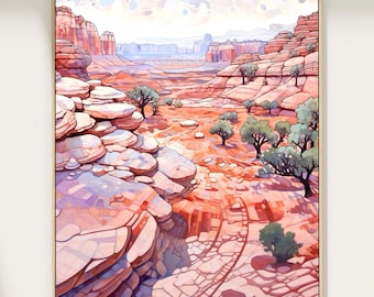 Canyonlands National Park Art Print: Utah Desert Watercolor Landscape