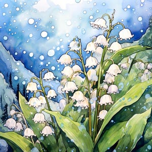 Lily Of The Valley Flower Print, Spring Print, Farmhouse Decor, Floral Wall Art, Watercolor Landscape Painting, Gift Ideas