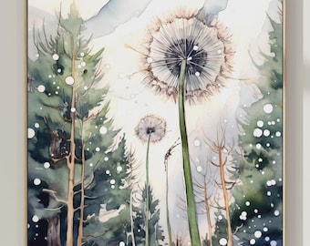 Dandelion Watercolor Art Print: Farmhouse Floral Landscape