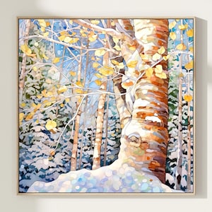 Tree Watercolor Art Print, Tree Painting, Woodland Wall Decor, Forest Watercolor, Winter Nature Home Decor Gift Art