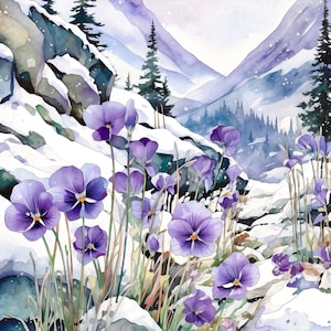 Purple Wildflowers Art Print, Violet Flowers Watercolor Painting, Purple Floral Decor, Violet Flowers Wall Art, Spring Flowers Square Decor