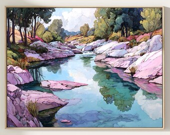 Tanara River Watercolor Print, Nature Wall Art USA