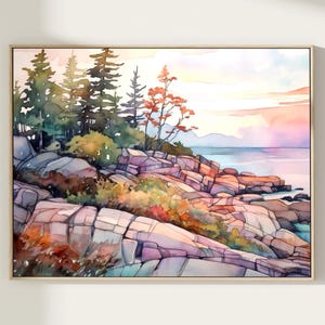 Acadia National Park Print, Maine Travel Watercolor Painting Gift Hiking Wall Art Home Decor Gift