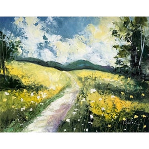 ORIGINAL Ölgemälde, Cottage Landschaft Gemälde, Wiese Landschaft Sommer Bauernhaus Wanddekoration, Palettenmesser Malerei Original Art 8x10