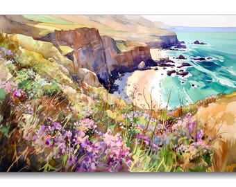 Impression d'art du parc national des îles Channel, décoration murale paysage aquarelle de la côte californienne