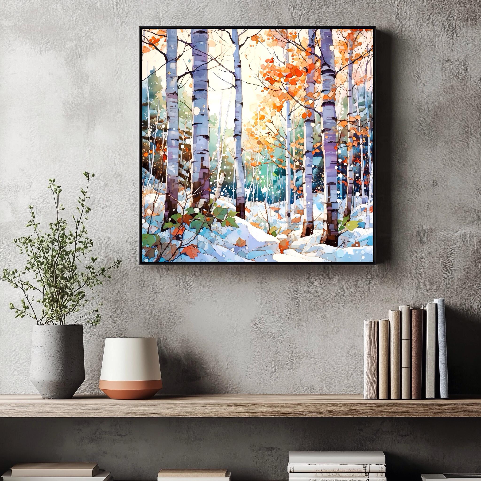 Birch Tree Forest Landscape Print | Watercolor Winter Nature Wall Art ...