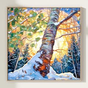 Sunset Tree Wall Art Poster Vibrant Landscape Painting Print Colorful Nature Inspired Art Serene Forest Home Decor Gift Art
