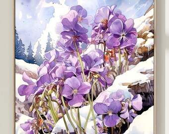 Pintura de acuarela de flores violetas: Impresión artística floral púrpura