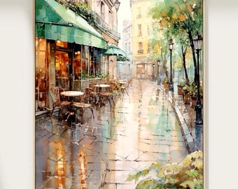 Paris Cafe Watercolor Print: Parisian Street Scene Travel Art
