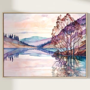 Scotland Print, Loch Ness Lake Watercolor Painting Poster, Travel Wall Art, Home Decor Gift Art