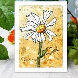 Aceo Original Art, Daisy Flower Original Watercolor Painting, Cartão Aceo em miniatura, Minúsculo, Mini Arte, Ideias para presentes, Arte espacial, Floral Botânico