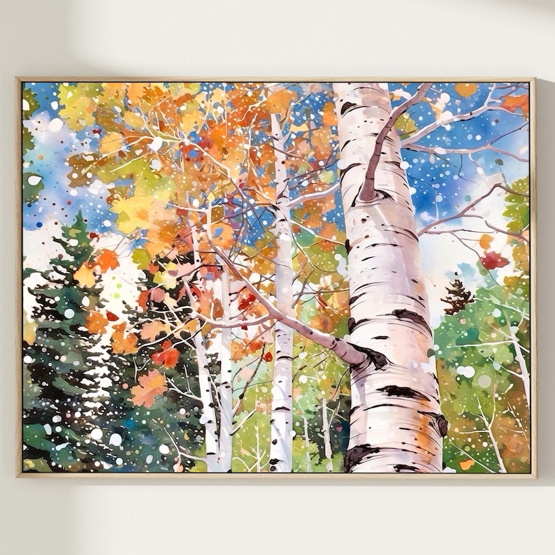 Birch Tree Forest Wall Art Print – Watercolor Landscape Nature Decor - Etsy