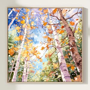 Aspen Trees Art Painting Autumn Aspen Forest Watercolor Art Print Birch Trees Wall Art Home Decor Gift Art