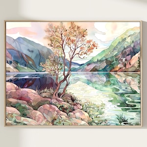 Loch Ness Lake Scotland Watercolor Painting Art Print Travel Wall Art Home Decor Gift Art