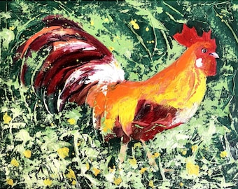 Original Hand Painted Rooster Oil Painting, Farm Animal Fine Art, Kitchen Decor, Home Decor Gift