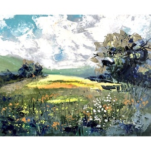 Wiese ORIGINAL Ölgemälde, Cottage Landschaft Malerei, Landschaft Sommer Bauernhaus Wanddekoration, Palettenmesser Malerei Original Art 8x10