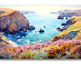 Impression d'art du parc national des îles Channel, paysage aquarelle de la côte californienne, art mural nature