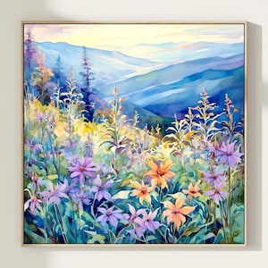Blue Ridge Mountains Painting Blue Ridge Parkway Watercolor Art Print North Carolina Wall Art Wildflowers Artwork Landscape Poster
