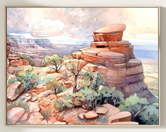 Canyonlands National Park Art Print: Utah Desert Watercolor Landscape