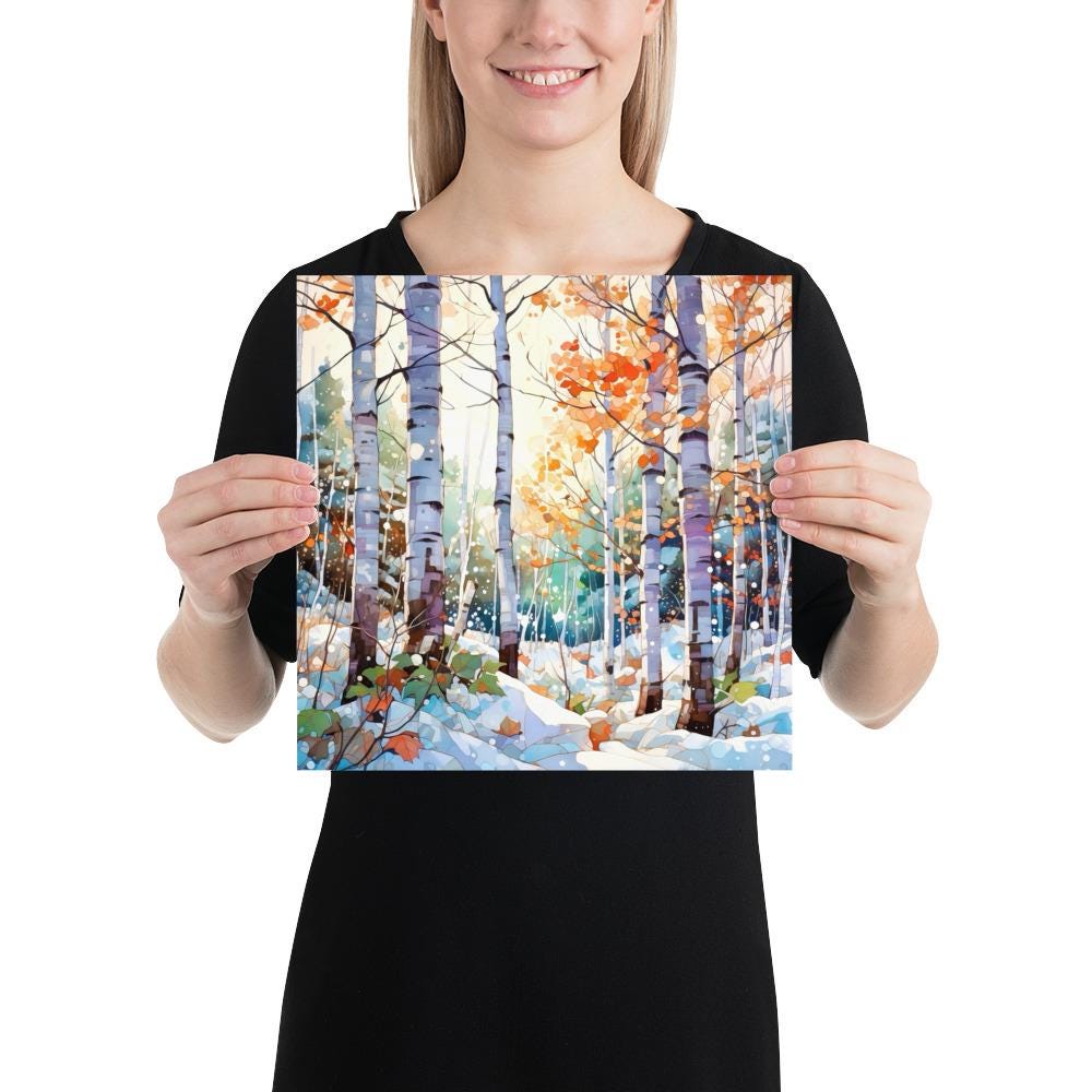 Birch Tree Forest Landscape Print | Watercolor Winter Nature Wall Art ...