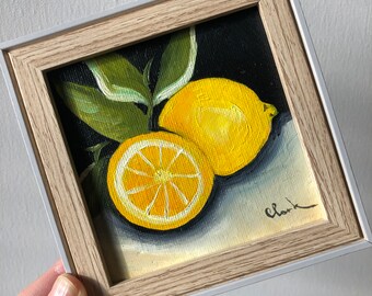 Cadre encadré de citron - peinture à l'huile originale - nature morte - petite nature morte - art de citron - art de fruits