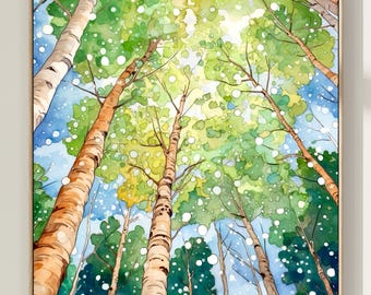 Bäume Aquarell Art Print, Baum Malerei, Wald Wand Dekor, Wald Aquarell, Natur Geschenk Dekoration