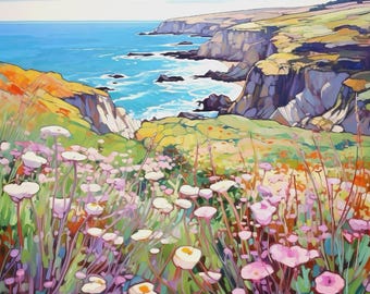 Impression aquarelle du parc national des îles Channel, peinture de paysage de la côte californienne, art mural nature
