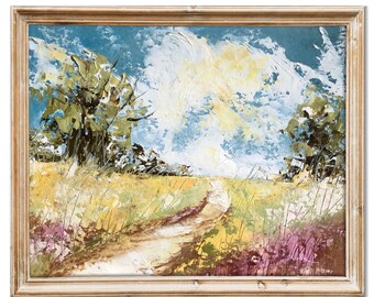 Spring Scenery Landscape Original Oil Painting, Small Wall Art, Farmhouse Decor, Wildflowers Original Art, Home Decor Gift Art