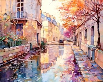 Paris Watercolor Art Print, Modern Paris Poster, French Cityscape Wall Decor, Travel Home Artwork