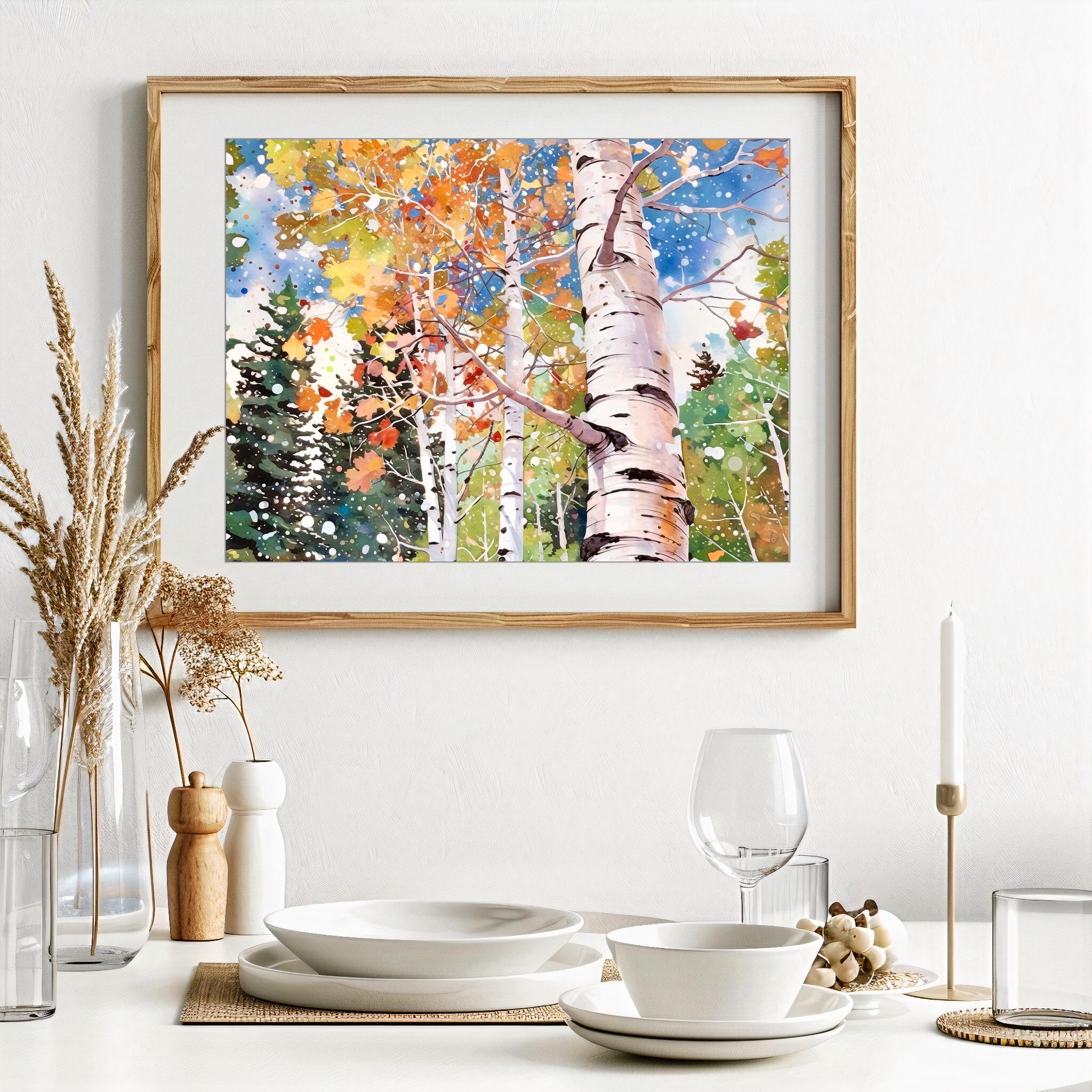 Birch Tree Forest Wall Art Print – Watercolor Landscape Nature Decor - Etsy