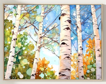 Woodland Birch Tree Painting – Watercolor Forest Wall Art Print