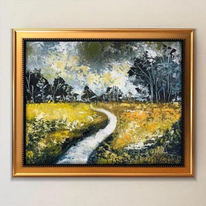 Original Cottage Landschaftsmalerei, Landschaft Sommerszene, Palettenmesser Art