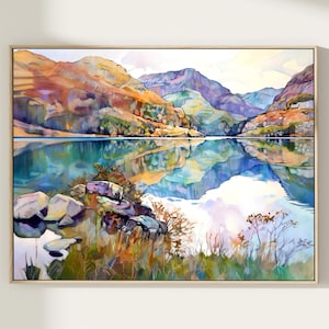 Scotland Print, Travel Wall Art, Loch Morar Lake, Highlands in the British Isles Watecolor Painting, Home Decor Gift Art