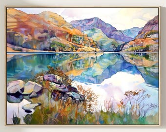 Impresión de Loch Morar, Escocia: Arte paisajístico en acuarela de las Tierras Altas