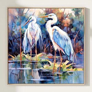 Great Blue Heron Watercolor Painting Art Print, Heron Bird Poster, Home Decor Gift Art
