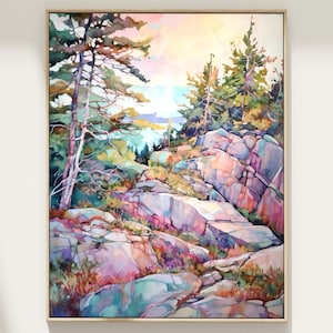 Acadia National Park Print, Maine Travel Watercolor Painting Gift Hiking Wall Art Home Decor Gift