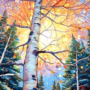 Sonnenuntergang Baum Wand Kunst Poster Lebendige Landschaft Malerei Druck Bunte Natur Inspiriert Kunst Gelassener Wald Wohnkultur Geschenk Art