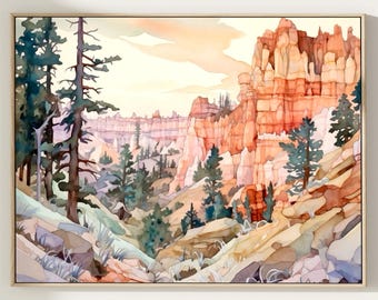 Bryce Canyon National Park Art Print, Watercolor Landscape Painting, Utah Desert Wall Art, Travel Poster, Home Decor Gift