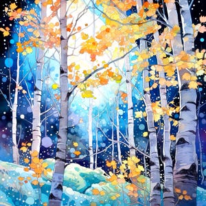 Nachtwald Kunstdruck, Dunkler Wald Wandkunst, Himmlische Landschaft, Aquarell Wald Malerei, Wohnkultur Geschenk Kunst Poster