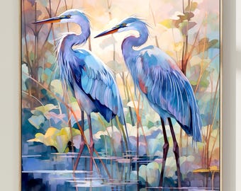 Blue Heron Watercolor Print – Coastal Bird Nature Wall Art