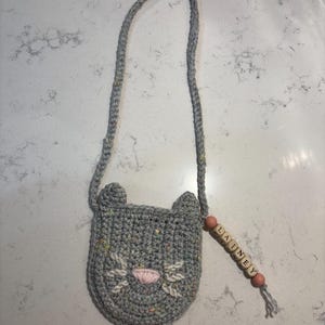 Mini sac à main pour tout-petit avec tête de chat avec prénom personnalisé - Sac à bandoulière au crochet fait main pour fille
