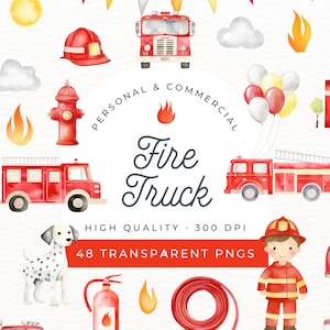 Caminhão de bombeiros em aquarela, clipart, bombeiro, clipart de caminhão de bombeiros em PNG, para soar o alarme, tenho 2 anos, convite para festa de aniversário, design de camisa