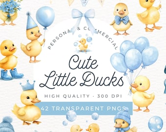 Yellow Duck Clipart, Blue One Lucky Duck Birthday PNG, Rubber Duck Clipart, Duck With Balloon, Cute Ducks Clipart, Baby Shower Duck Invite