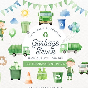 Müllwagen Clipart, Aquarell moderne Trash Bash für Sublimation, Geburtstagskind Dump alles Party einladen, Papierkorb Aufkleber PNG