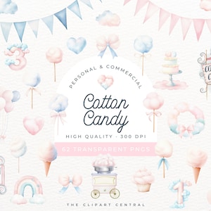 Clipart de algodão doce, clipart de aquarela PNG, pôster de gênero rosa e azul, menina dois doces, convite de aniversário de menino um, lembrancinha de festa, etiqueta