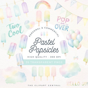 Aquarel ijslolly clipart, pastel twee cool Ice Cream Party, feestvarken uitnodigen, cadeaukaartjes, bedankkaart, eindejaars zomer zwembadfeest
